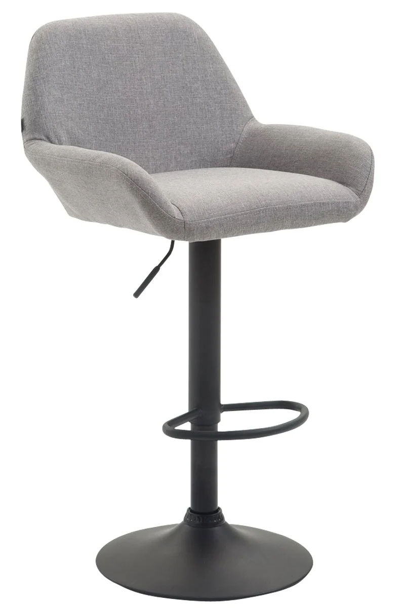 Tabouret de bar x1 repose-pieds en forme d'arc en métal noir assise en tissu gris 10_0004547