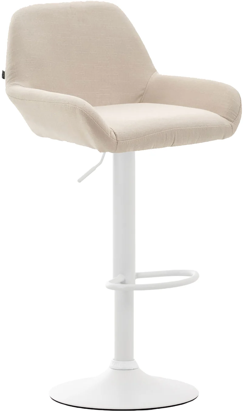 Tabouret de bar x1 repose-pieds en forme d'arc en métal blanc assise en tissu crème 10_0004549