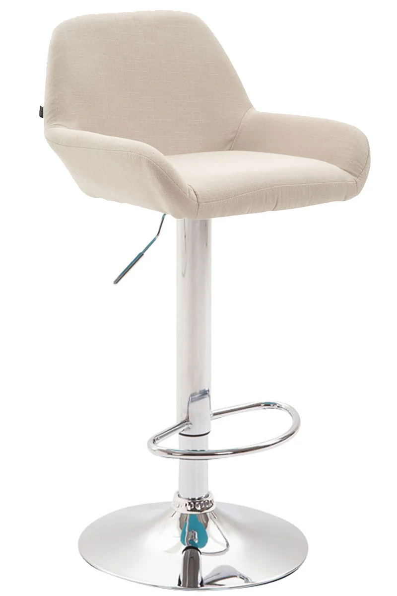 Tabouret de bar x1 repose-pieds en forme d'arc en métal chromé assise en tissu crème 10_0004548