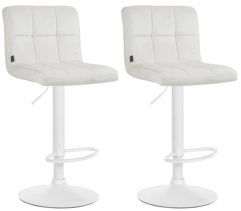Lot de 2 tabourets de bar en velours crème avec coutures décoratives pied en trompette métal blanc 10_0004401