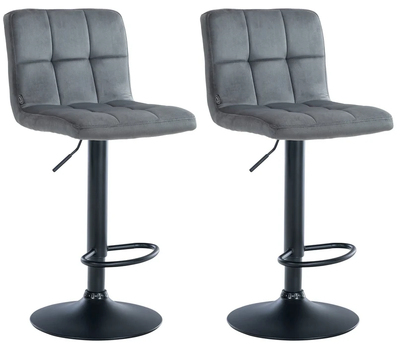 Lot de 2 tabourets de bar en velours gris foncé avec coutures décoratives pied en trompette métal noir 10_0004396