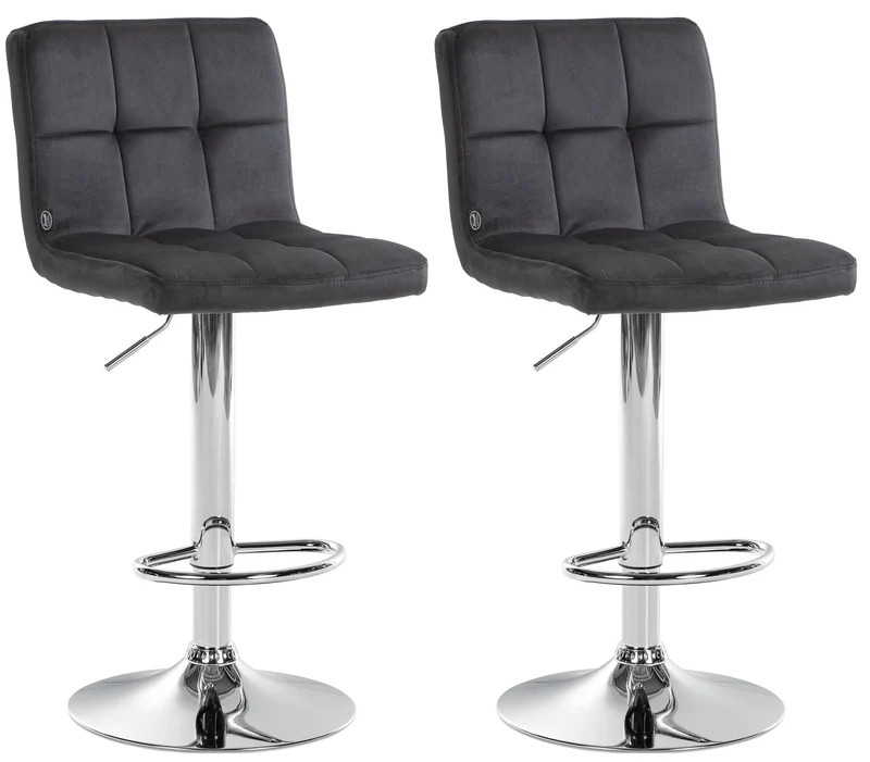 Lot de 2 tabourets de bar en velours noir avec coutures décoratives pied en trompette métal chromé 10_0004393