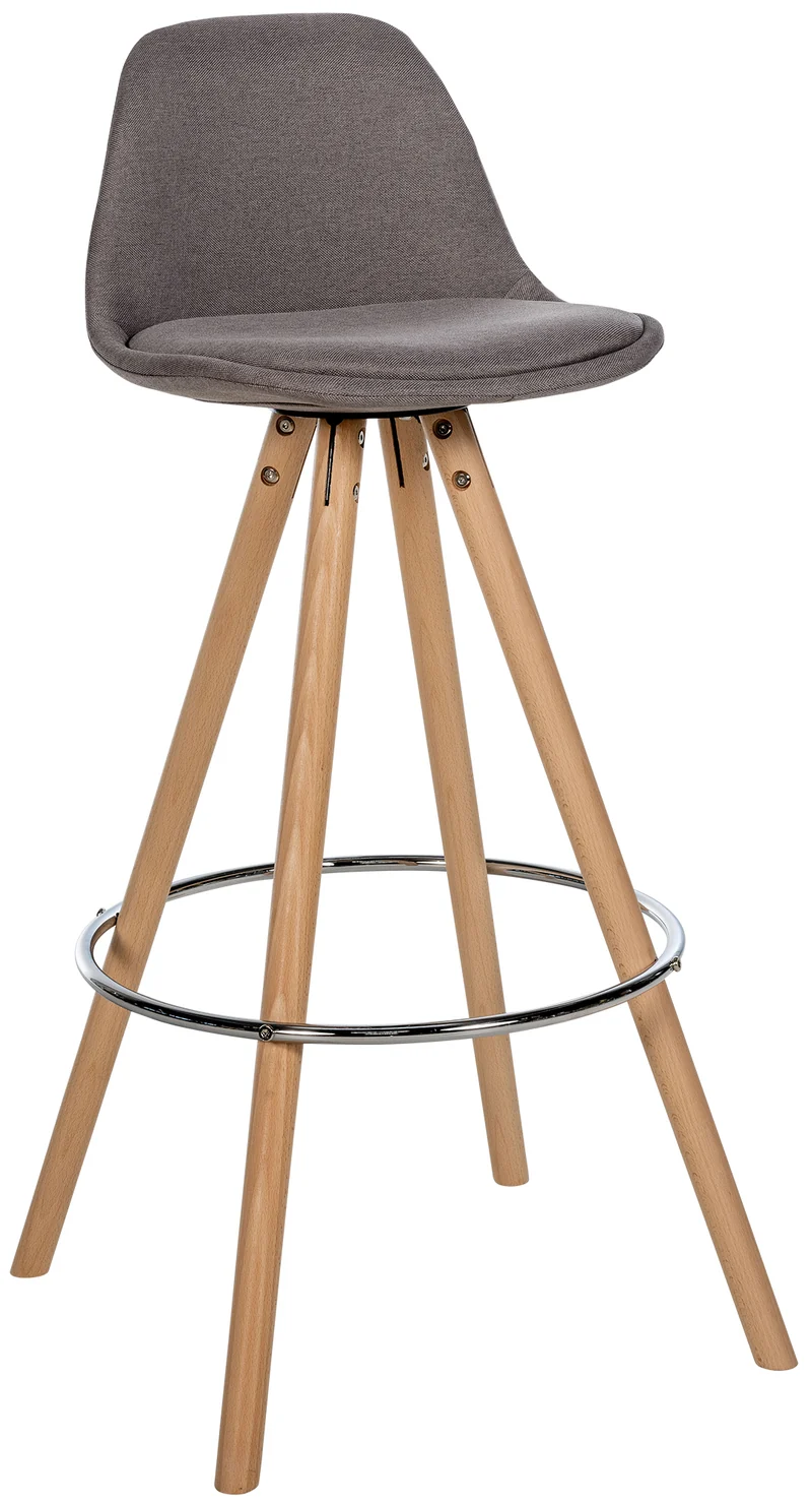 Tabouret de bar chaise haute x1 repose-pieds style scandinave en tissu taupe structure en bois clair rond 10_0004635