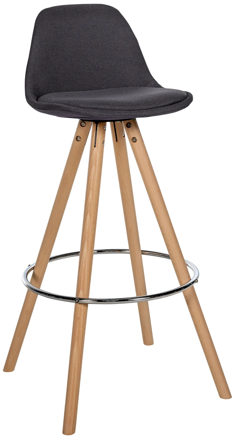 Tabouret de bar chaise haute x1 repose-pieds style scandinave en tissu gris foncé structure en bois clair rond 10_0004633