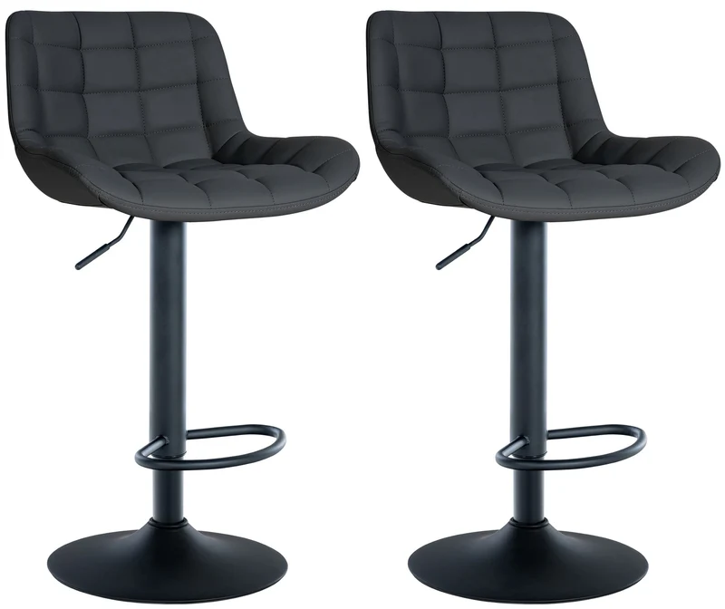Lot de 2 tabourets de bar structure métallique noir assise en PVC noir avec surpiqûres 10_0004441