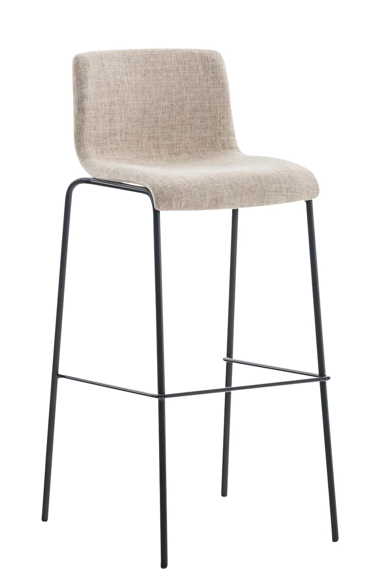 Tabouret de bar x1 design moderne empilable assise en tissu crème et 4 pieds métal noir 10_0004954