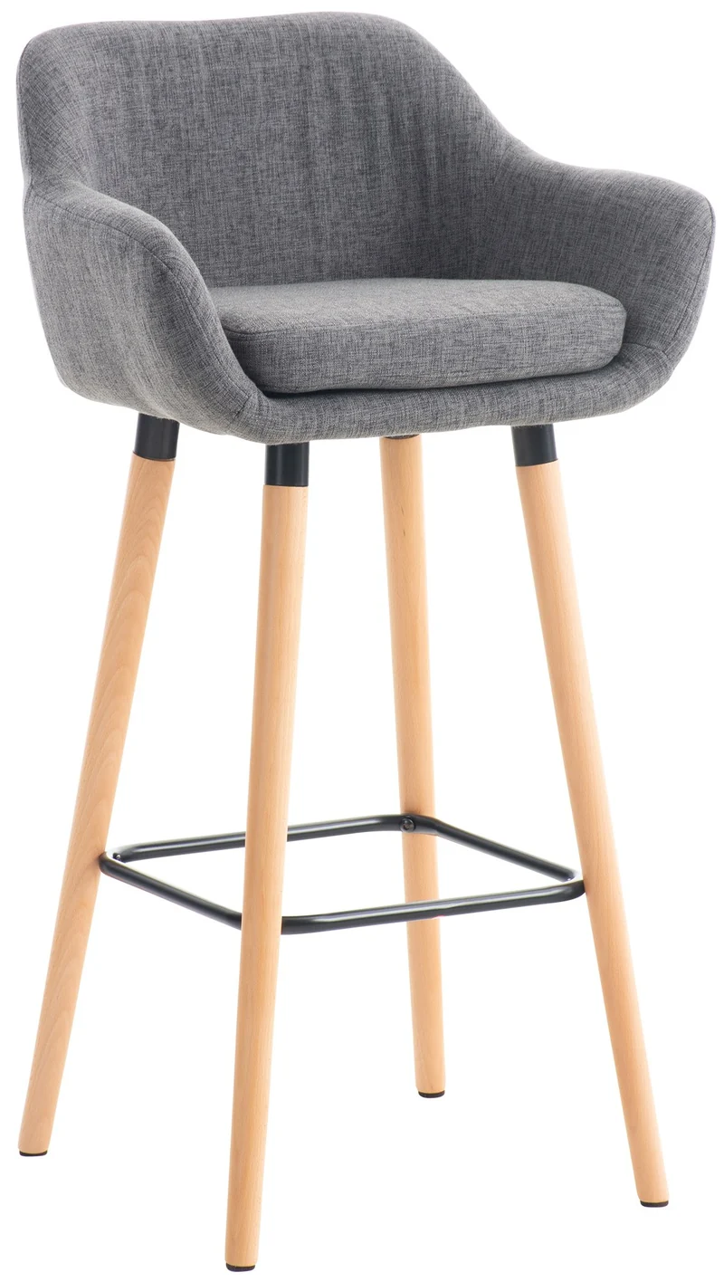 Tabouret de bar lounge x1 design scandinave assise en tissu gris clair pieds en bois repose-pieds en métal 10_0004924