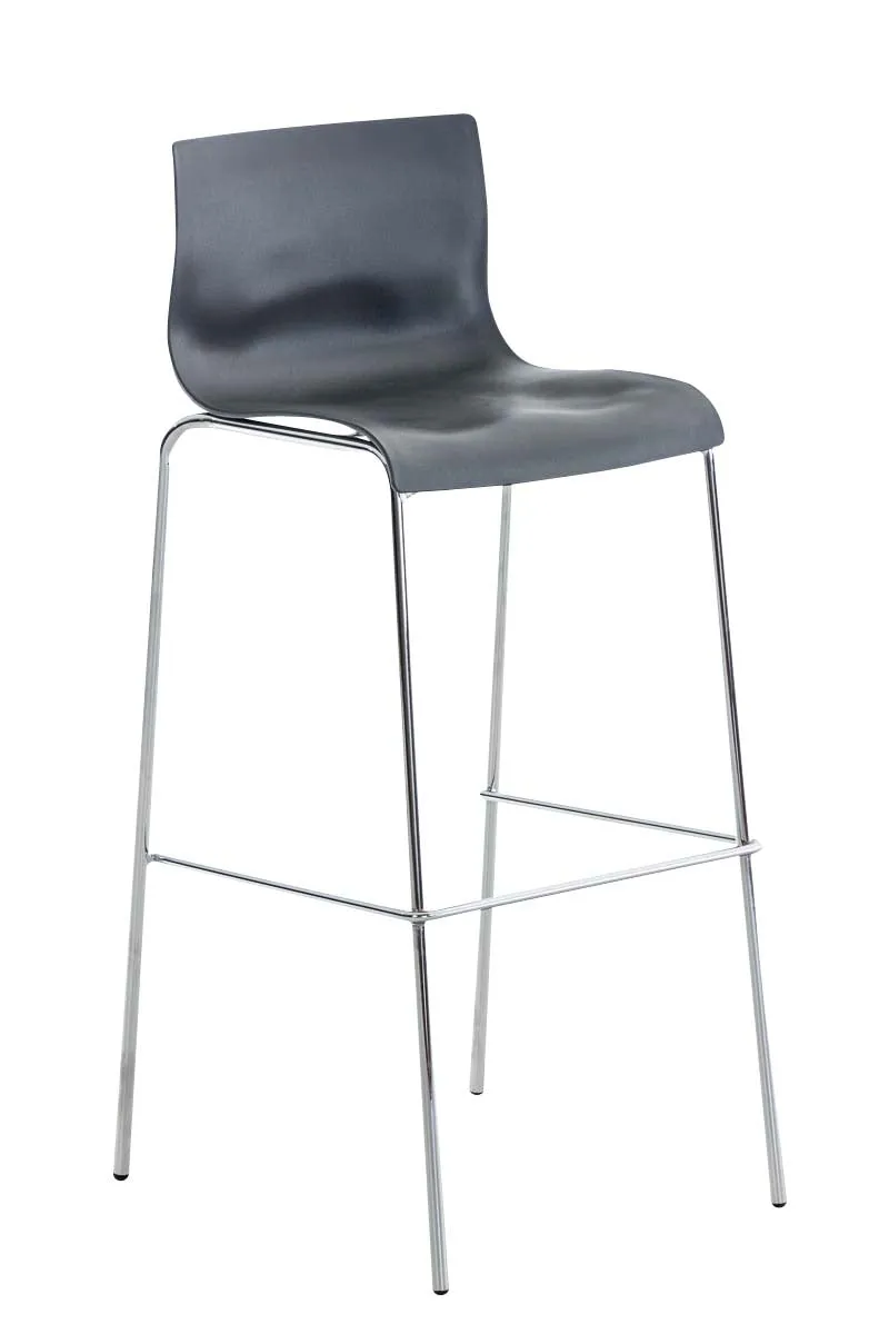 Tabouret de bar avec repose-pieds pivotant dossier incurvé en plastique gris et 4 pieds en métal chromé 10_0004940