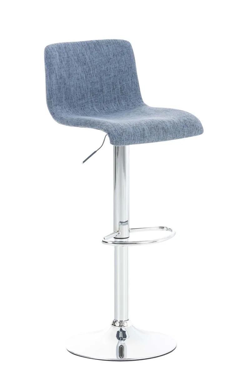 Tabouret de bar avec repose-pieds pivotant dossier incurvé en tissu bleu et métal chromé 10_0004964
