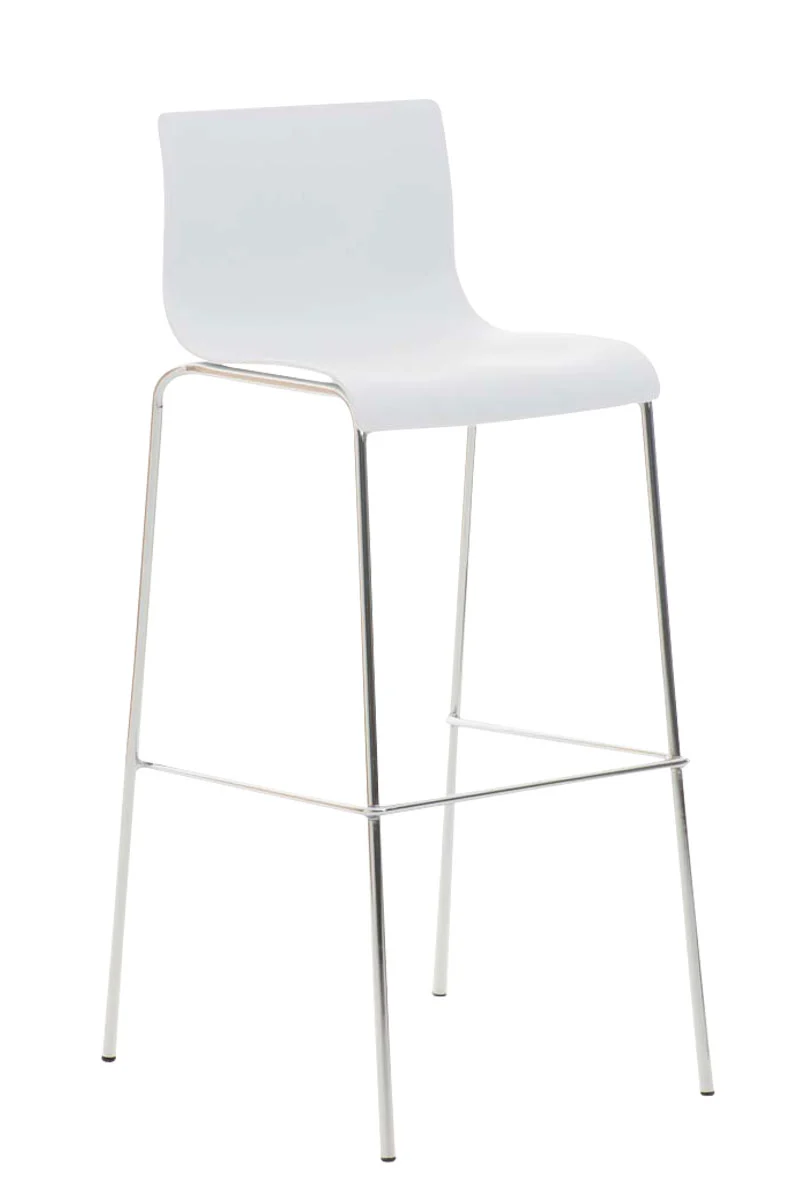 Tabouret de bar avec repose-pieds dossier incurvé en plastique blanc et 4 pieds en métal chromé 10_0004938