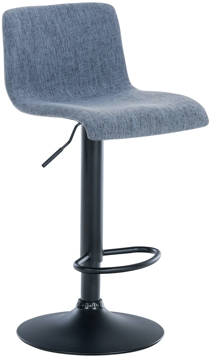 Tabouret de bar avec repose-pieds pivotant dossier incurvé en tissu bleu et métal noir 10_0004958