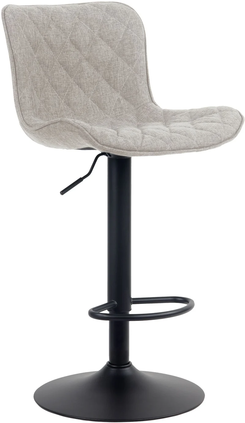 Tabouret de bar x1 coutures décoratives pied trompette hauteur réglable en métal noir assise en tissu taupe 10_0004862