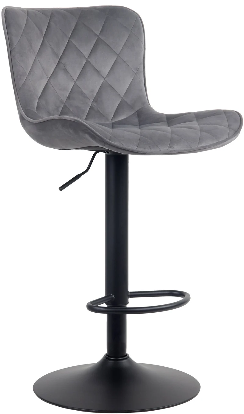 Tabouret de bar x1 coutures décoratives pied trompette hauteur réglable en métal noir assise en velours gris foncé 10_0004861
