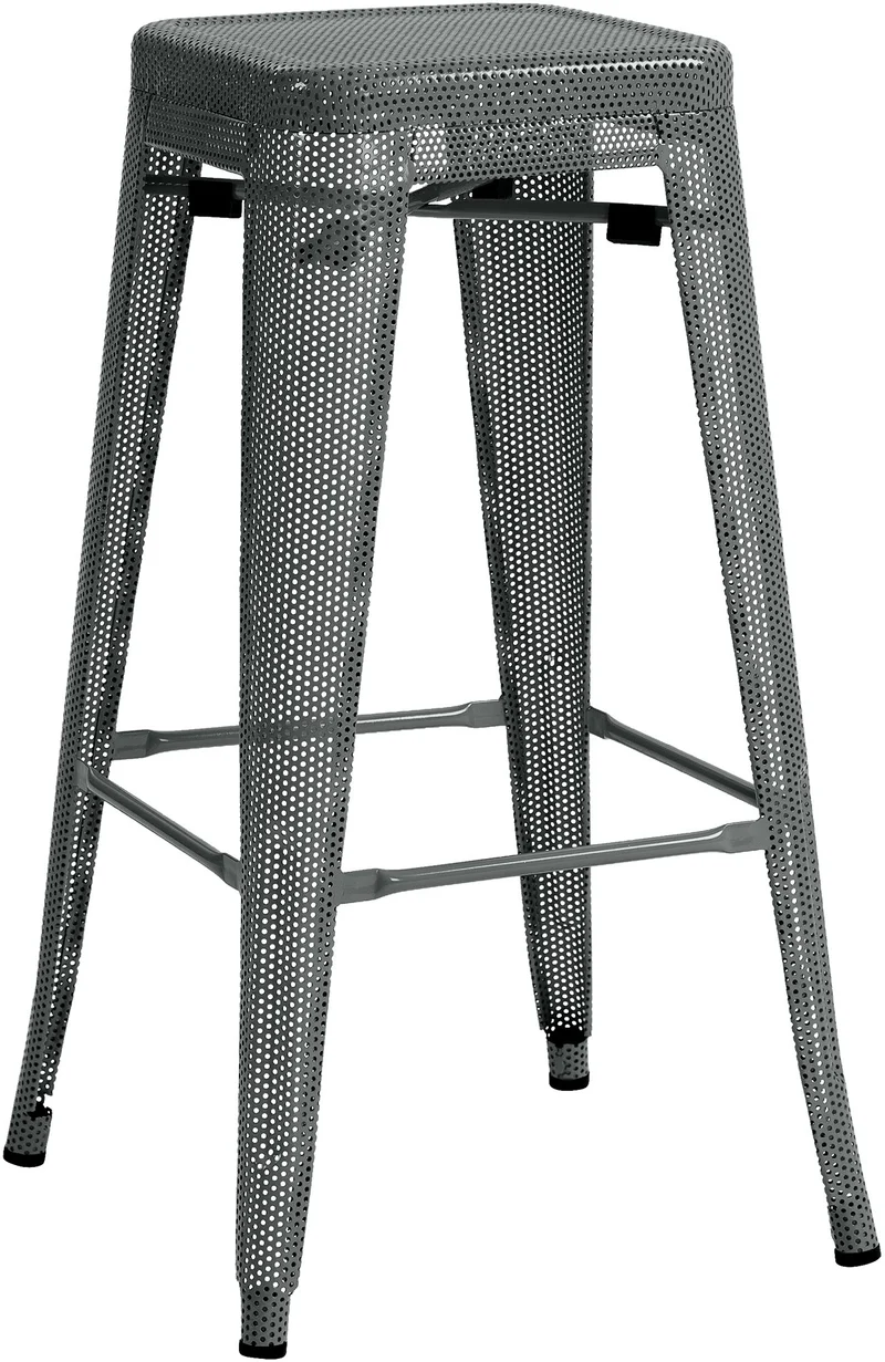 Tabouret de bar avec repose-pieds design industriel empilable en métal perforé gris 10_0004869