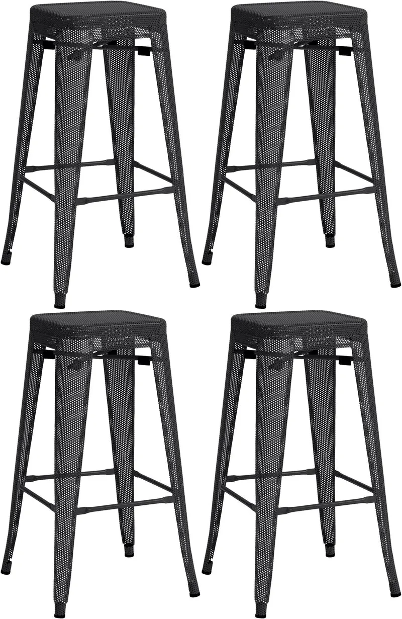 Set de 4 tabourets de bar avec repose-pieds design industriel empilable en métal perforé noir 10_0004509