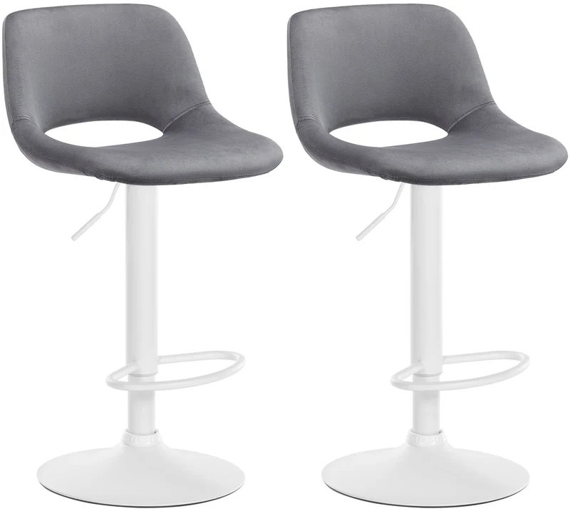 Tabourets de bar chaises haute x2 avec repose-pieds en velours gris foncé piètement métallique blanc 10_0004091