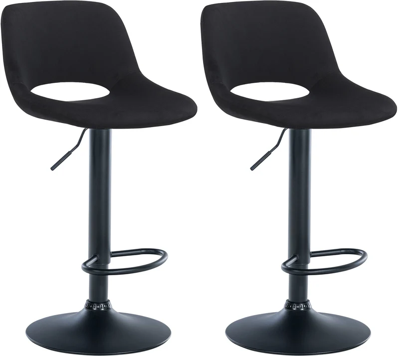 Tabourets de bar chaises haute x2 avec repose-pieds en velours noir piètement métallique noir 10_0004085