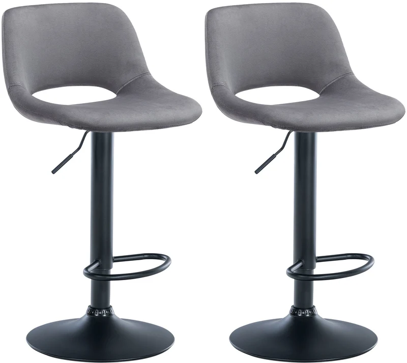 Tabourets de bar chaises haute x2 avec repose-pieds en velours gris foncé piètement métallique noir 10_0004084