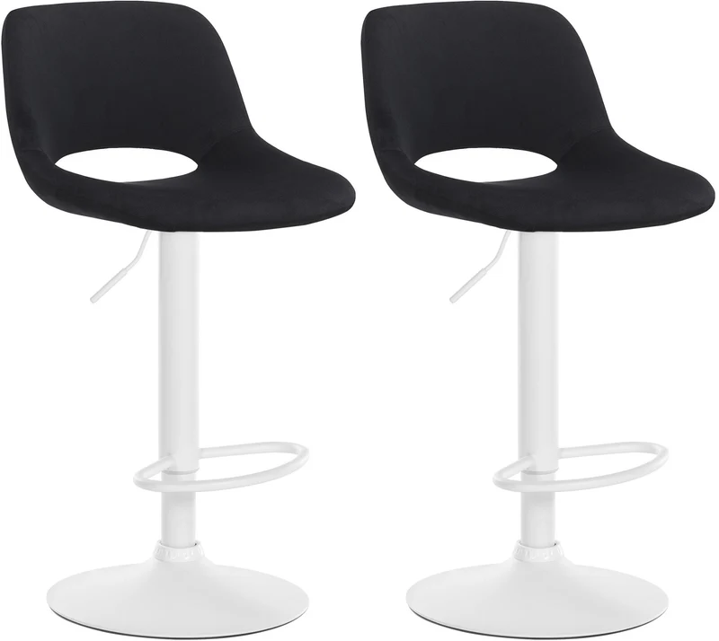 Tabourets de bar chaises haute x2 avec repose-pieds en velours noir piètement métallique blanc 10_0004092
