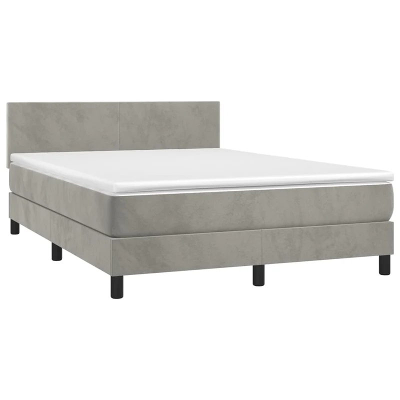 Cadre de lit LED avec sommier tête de lit matelas surmatelas 140x190 cm tissu velours gris clair TDL0207859