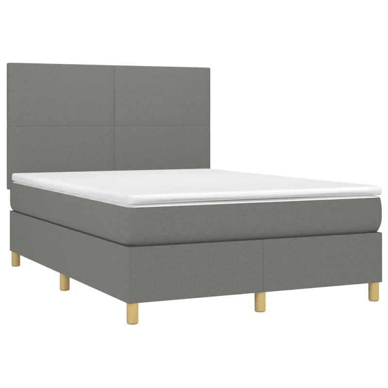 Cadre de lit LED avec sommier tête de lit matelas 140x190 cm tissu gris foncé TDL0208373