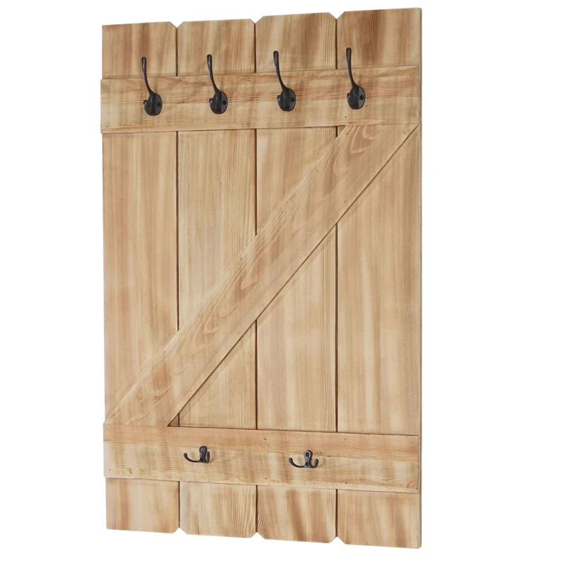 Porte-manteau mural panneau avec 6 crochets 91x60cm bois de pin 04_0001010