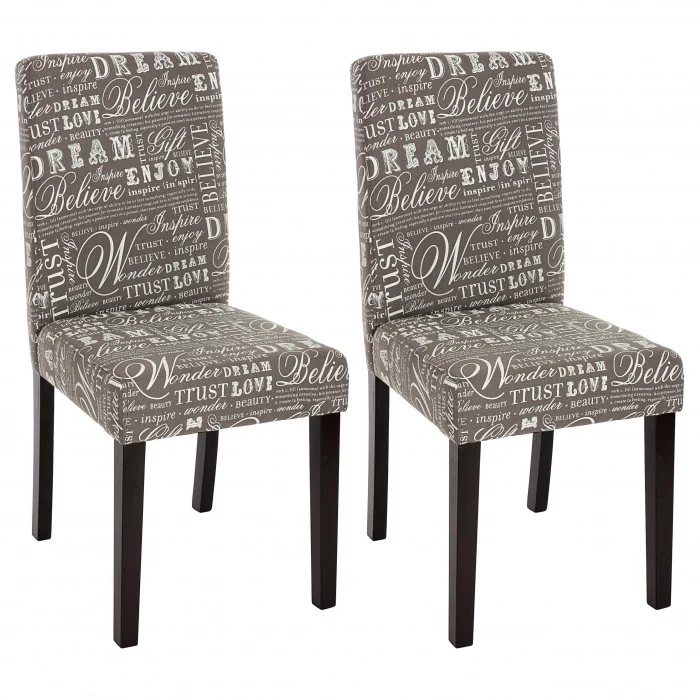 Lot de 2 chaises de salle à manger en tissu imprimé gris pieds foncés CDS04020