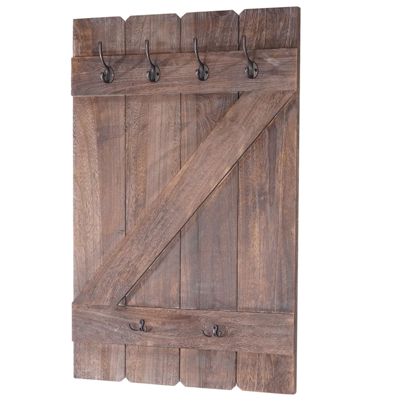 Porte-manteau mural panneau avec 6 crochets 91x60cm bois de pin marron 04_0001009