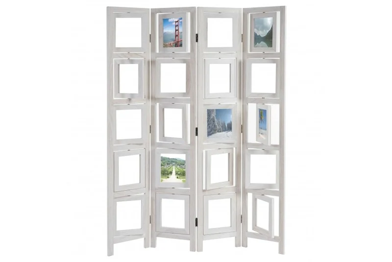 Paravent 4 panneaux blanc en bois avec porte photos 160x125cm PAR04030