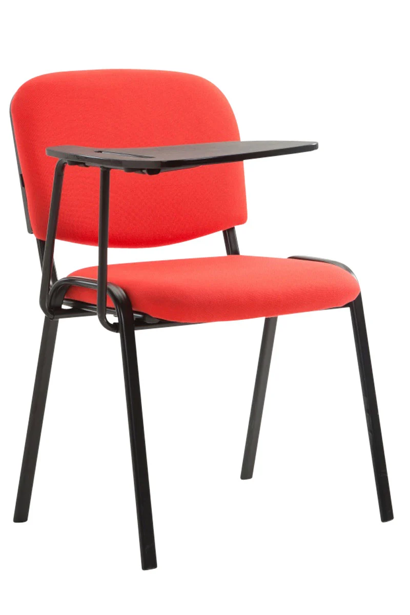 Chaise visiteur avec petite table rabattable pupitre en tissu rouge support métal noir BUR10658