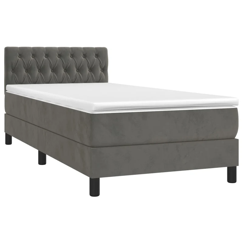 Cadre de lit LED avec sommier tête de lit matelas 90x200cm tissu velours gris foncé TDL0208250