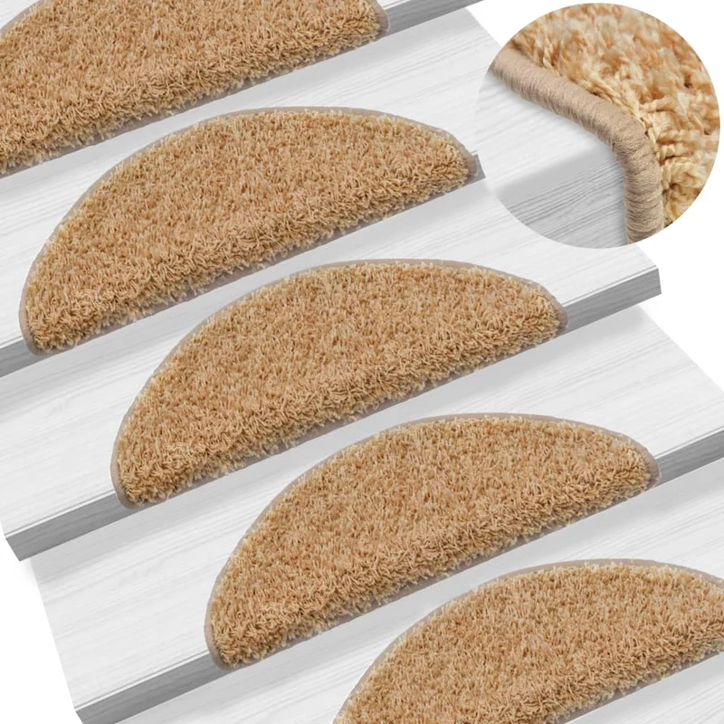 15 tapis d'escalier crème avec bandes adhésives 56 x 20 cm DEC023564