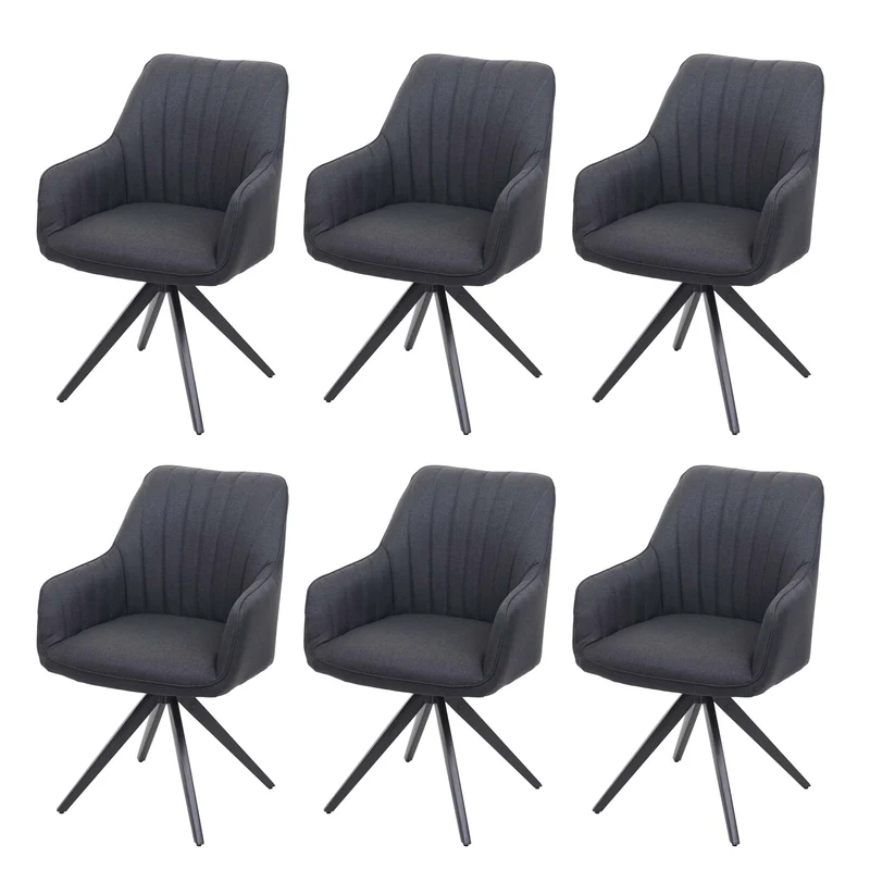 6 x chaises de salle à manger fauteuil de bureau en tissu gris foncé en acier design rétro 04_0000884