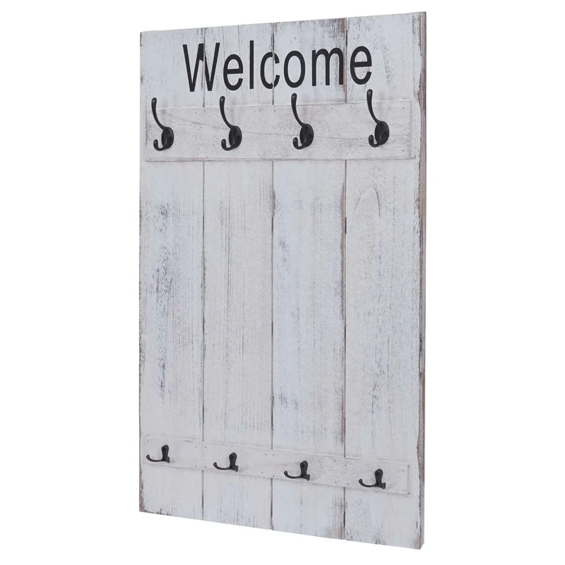 Armoire porte-manteau mural Welcome panneau d'armoire avec 8 crochets 91x60cm blanc vieilli 04_0001004