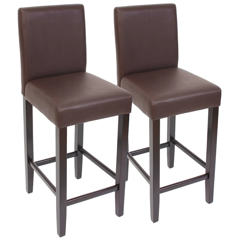 2x tabourets de bar chaise de comptoir en synthétique marron pieds en bois foncé 04_0000097
