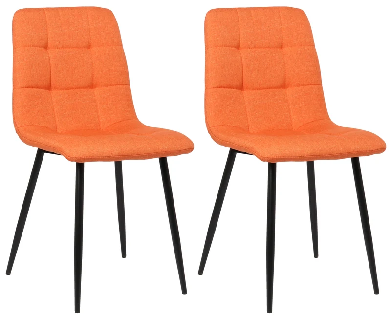 Lot de 2 chaises de salle à manger en tissu orange pieds métal noir mat style moderne CDS101110