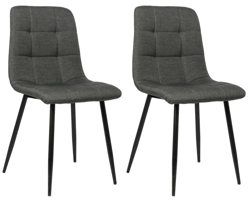 Lot de 2 chaises de salle à manger en tissu gris foncé pieds métal noir mat style moderne CDS101104