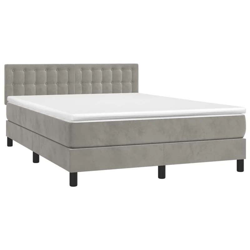 Cadre de lit LED avec sommier tête de lit matelas surmatelas 140x190 cm tissu velours gris clair TDL0207860