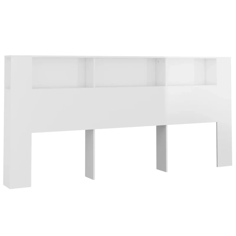 Tête de lit avec rangement accessoire de lit table de chevet étagère 220 x 18,5 x 104,5 cm MDF blanc brillant TDL0200086