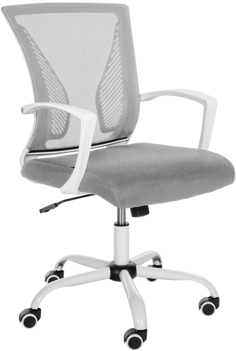 Chaise de bureau hauteur réglable avec revêtement en maille respirante microfibre gris clair pieds métal blanc 10_0002693