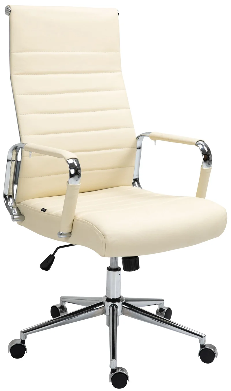 Fauteuil de bureau avec accoudoirs siège pivotant mécanisme à bascule en cuir véritable crème 10_0002517