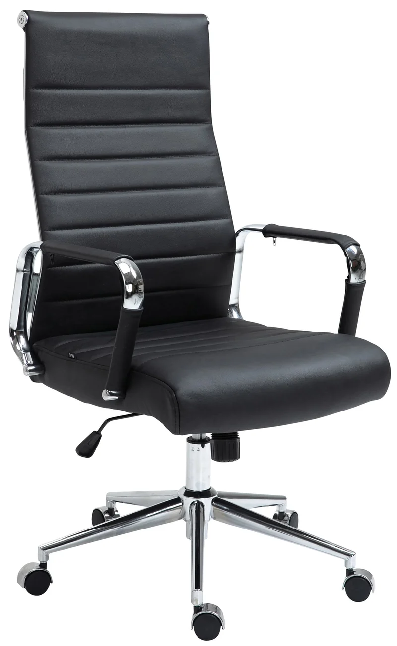Fauteuil de bureau avec accoudoirs siège pivotant mécanisme à bascule en cuir véritable noir 10_0002515