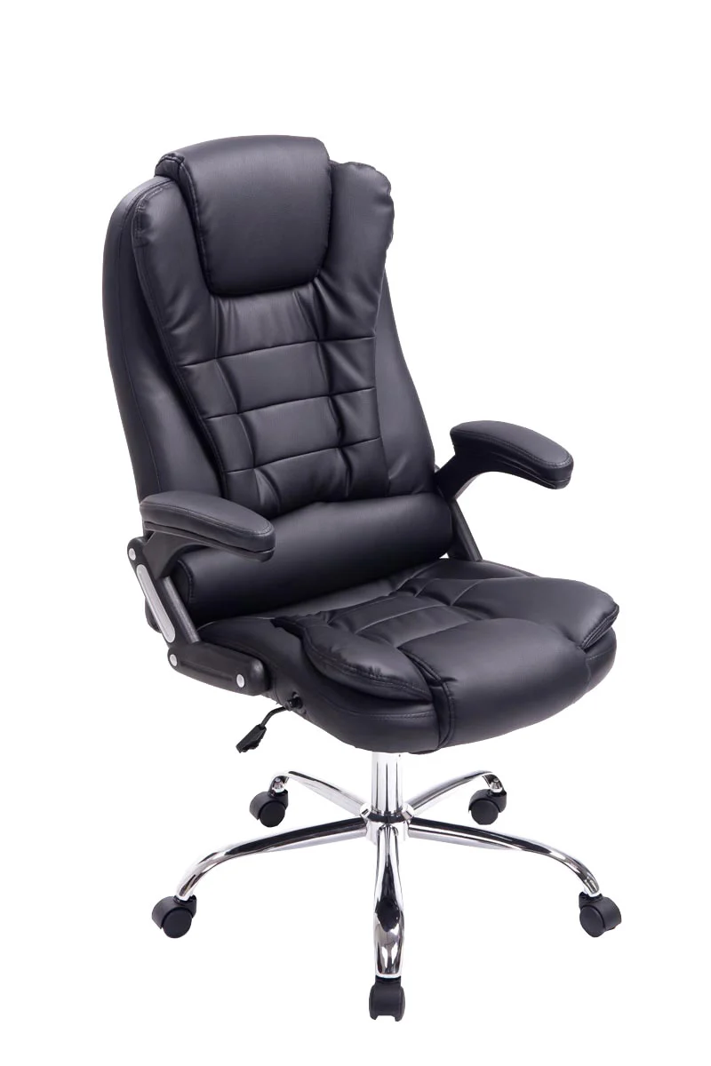 Fauteuil de bureau sur roulettes confortablement rembourrés avec accoudoirs en PVC noir et métal chromé 10_0002655