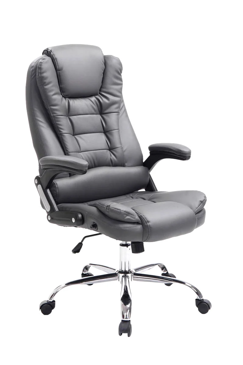 Fauteuil de bureau sur roulettes confortablement rembourrés avec accoudoirs en PVC gris et métal chromé 10_0002658