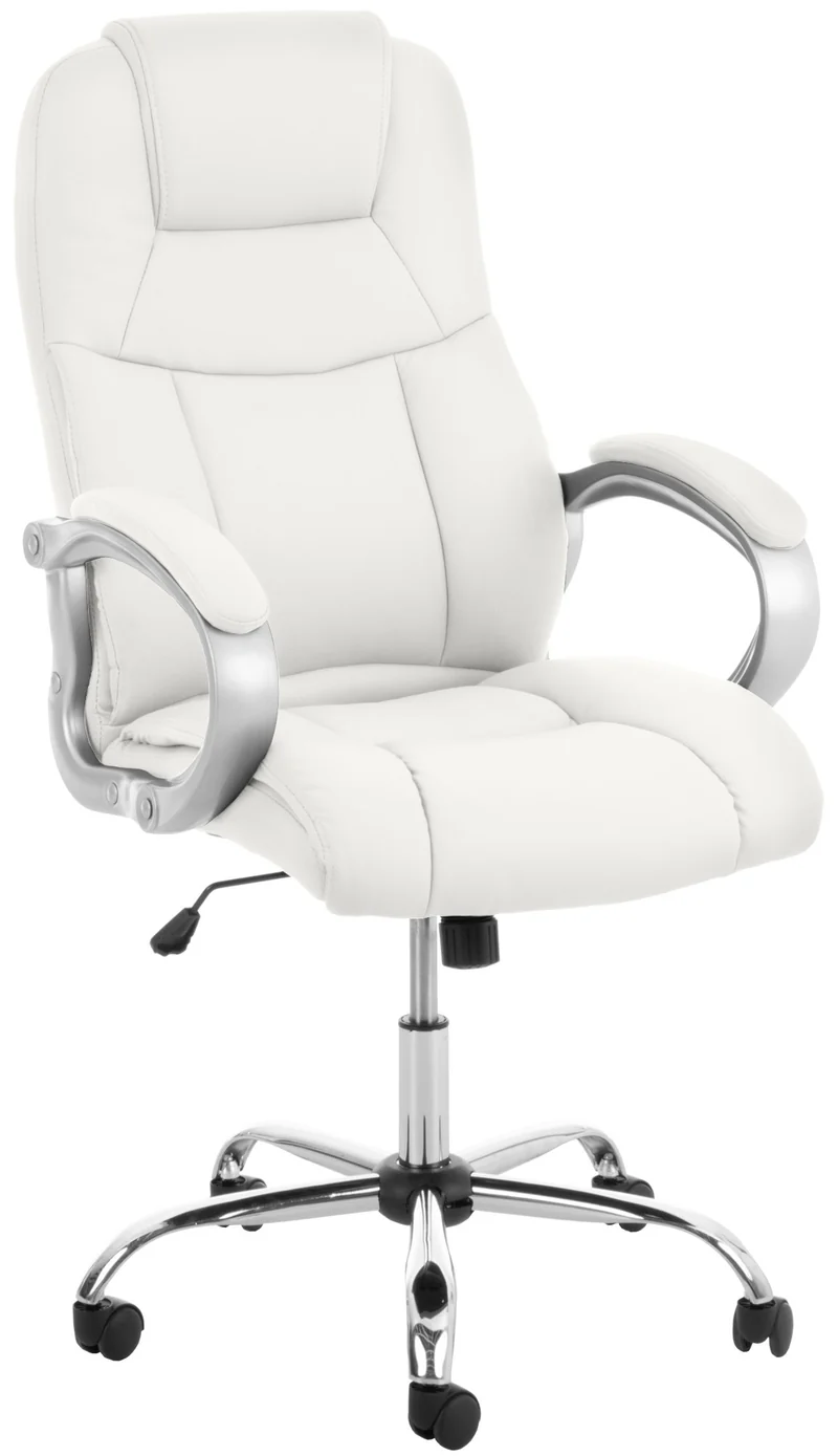 Fauteuil de bureau ergonomique est confortable en PVC blanc et métal chromé 10_0002378