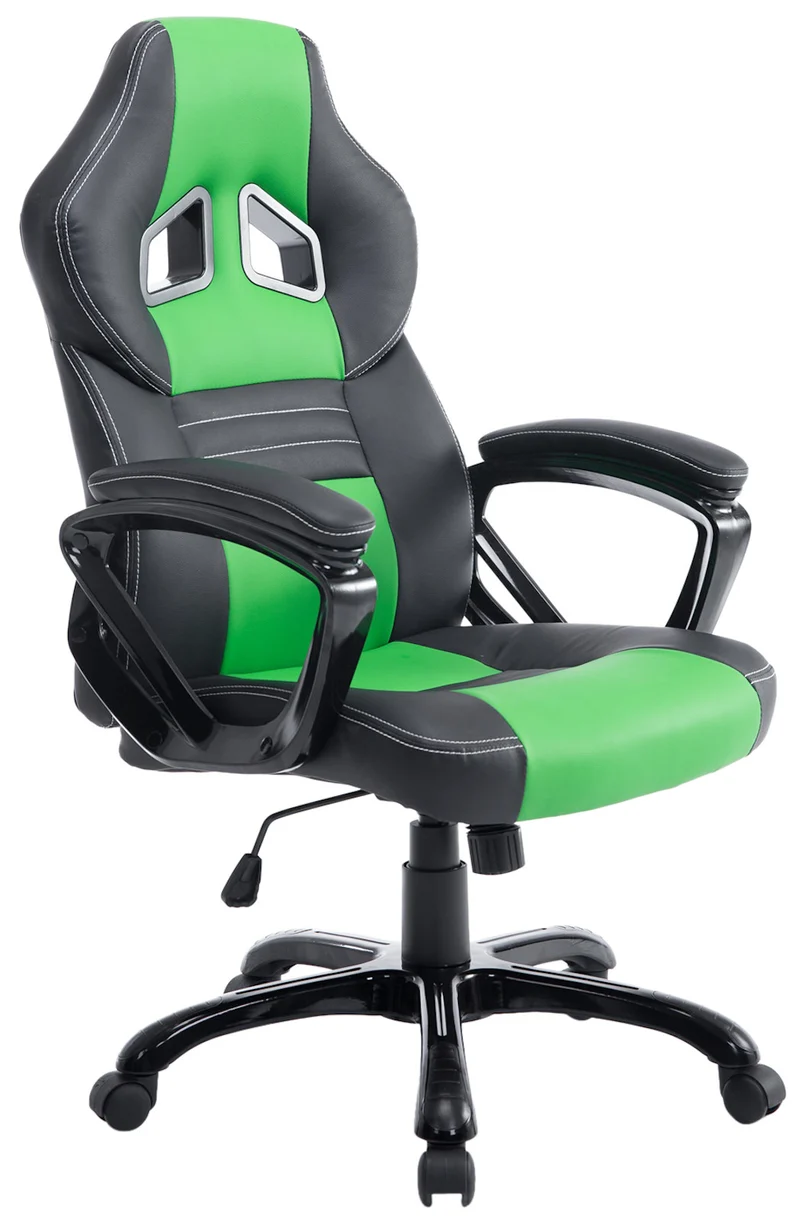 Fauteuil de bureau gaming sur roulettes mécanisme d'inclinaison en PVC noir / vert et plastique 10_0002598