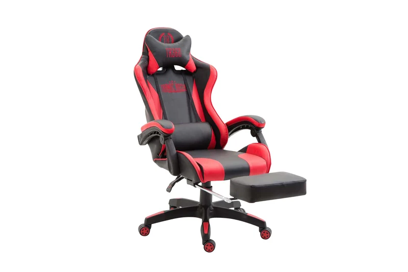 Fauteuil de bureau repose-pieds télescopique design sportif gamer en PVC noir / rouge et plastique 10_0002504