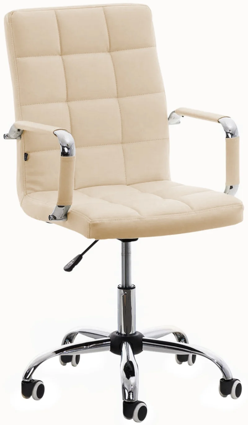 Chaise de bureau mécanisme d'inclinaison hauteur réglable en PVC crème et métal chromé 10_0002480