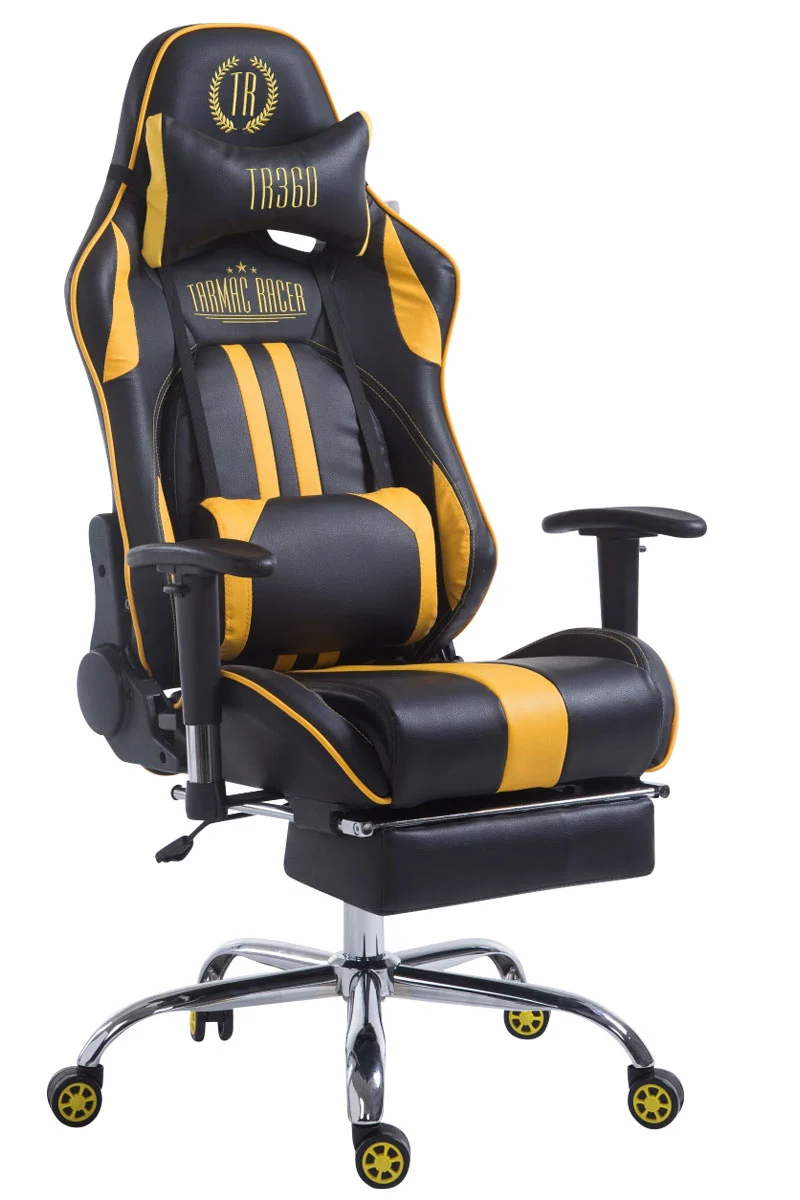 Fauteuil de bureau gamer avec repose-pieds extensible mécanisme de bascule en PVC noir / jaune 10_0002745
