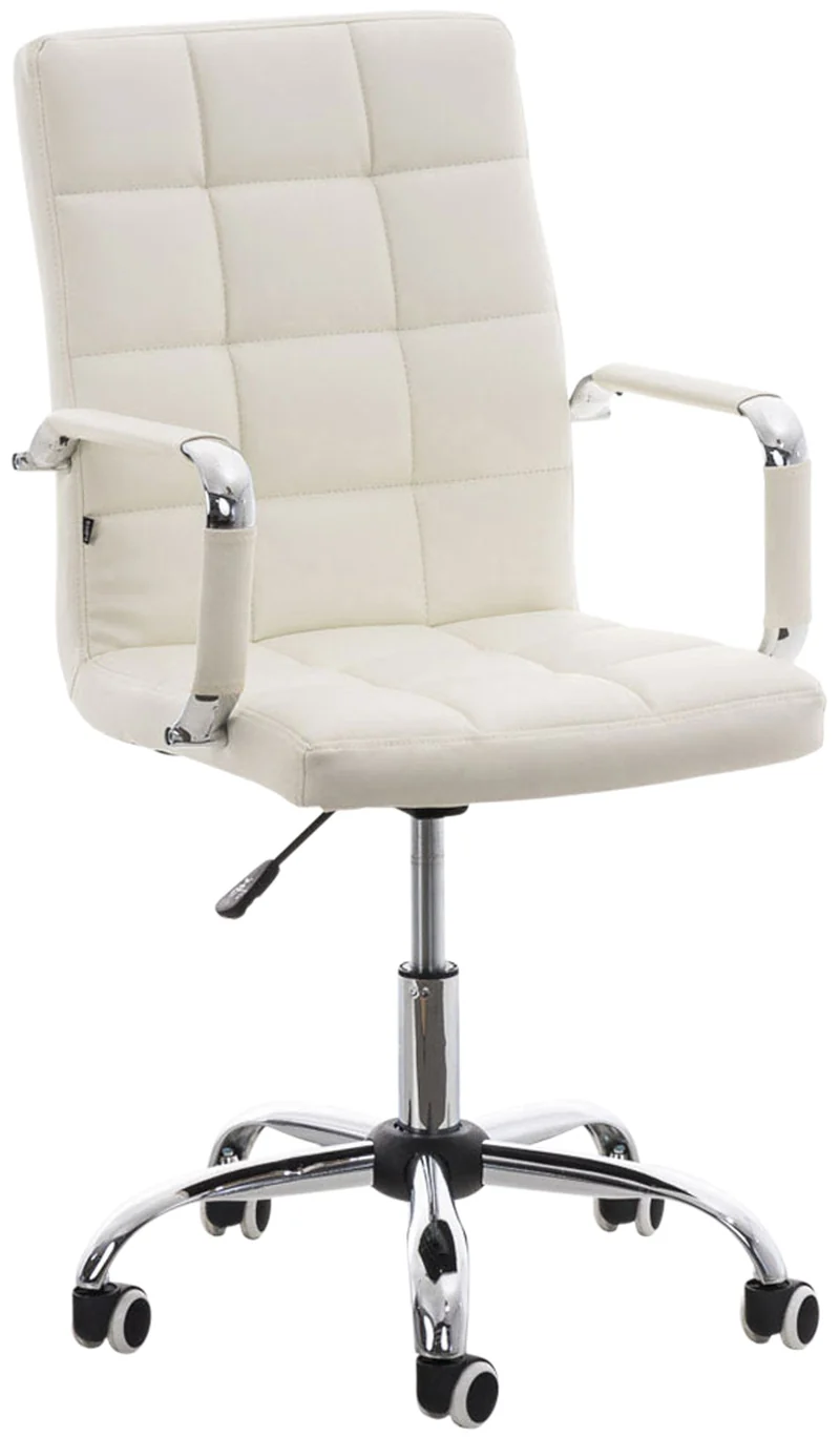 Chaise de bureau mécanisme d'inclinaison hauteur réglable en PVC blanc et métal chromé 10_0002477